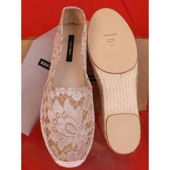 NIB DOLCE & GABBANA OFF WHITE ICE FLORAL PRINT LACE ESPADRILLE FLATS 40 $ 545 - Picture 8 of 12